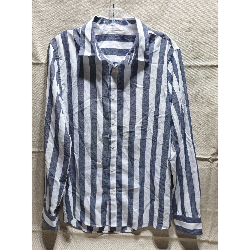 NWOT Women's Striped Button Down Shirt Navy-White Vertical Stripes Size S